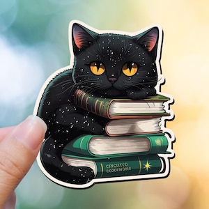 Black Cat Sticker Cat Sticker Stack of Books Flower Sticker Books and Cats Books and Flowers Black Cat Butterfly Sticker Laptop Sticker