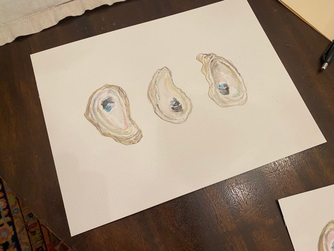 Three Oyster Shells Watercolor Painting - Etsy