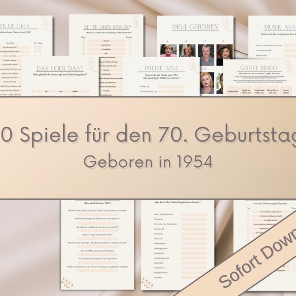 70. Geburtstag | 10 Spiele | Geburtstag | Geschenk | PDF | Download | Herunterladen| Party |