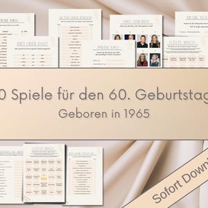 60th birthday | 10 games | Born in 1965 | Gift | PDF | Download | Downloadable | Party |