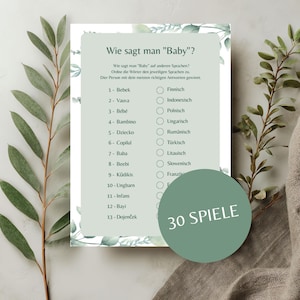 Babyshower-spelset | Utskrivbara babyshower-spel | Direkt PDF-nedladdning | Presentidé | 30 spel