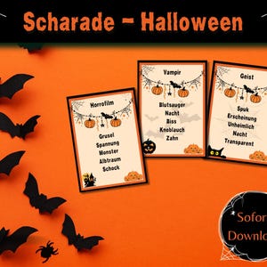 Scharade | 99 Karten | Halloween | Begriffe Raten | PDF | Deutsch | Download | Herunterladen | Spiel | Party| Dekoration | Spaß