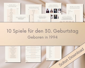 30. Geburtstag | 10 Spiele | Geburtstag | Geschenk | PDF | Download | Herunterladen| Party | Beige