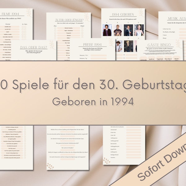 30. Geburtstag | 10 Spiele | Geburtstag | Geschenk | PDF | Download | Herunterladen| Party | Beige