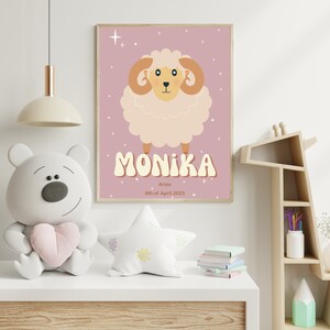 Póster de pared personalizado con el signo del zodíaco de un animal bebé para guardería / Decoración del hogar para guardería de un bebé / Póster artístico con el signo del zodíaco de un safari astrológico