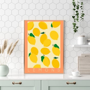 Colorful retro Lemons poster kitchen dining room wall art, Vintage fruit lemons oranges set art print wall decor colorful, Wanddeko kuche