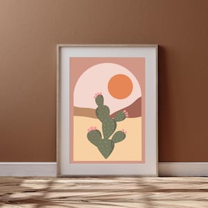 Minimalistischer Boho Wüsten Kaktus Kaktus Feigen Kunstdruck, Kaktus Blumen Poster, Wüstenlandschaft Landschaft Wandkunst, Kakteen tropische Wohnkultur