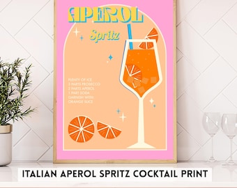 Plakat z koktajlem Aperol Spritz – Włoska sztuka ścienna do baru, plakat z letnim drinkiem w stylu retro, nieoprawiony prezent do kuchni i baru