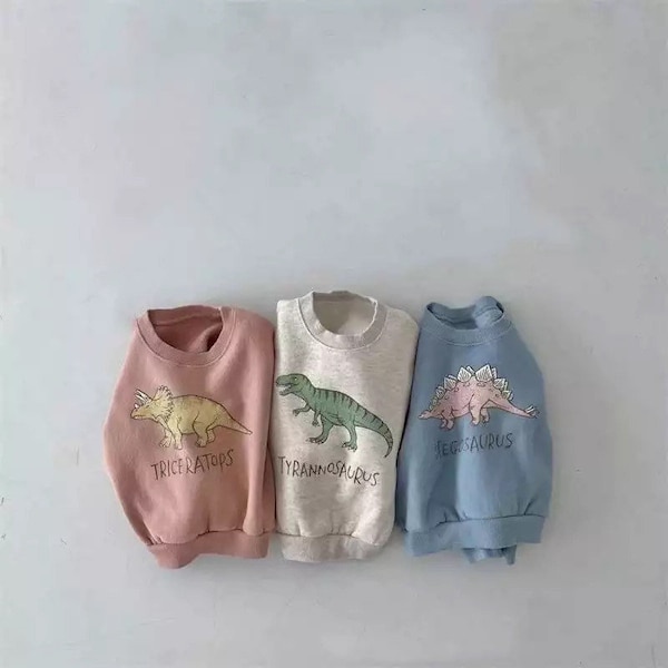 Neutral pastel dinosaur sweatshirt | baby Dino | girls and boys | baby | toddler | childrens | unisex | pullover | Tyrannosaurus rex