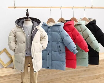 Toddler/childrens winter coat | long puffer coat jacket | padded warm | waterproof wind proof | boho retro style | boys and girls