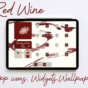 Red Wine iPad Icon Pack, iPhone App Icons Red and Cream, Minimalist iOS Wallpapers and Widgets, Aesthetic Icons for Home Screen