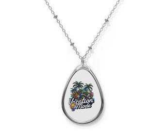 ovale Vacation Mode | Pendentif plage tropicale palmiers
