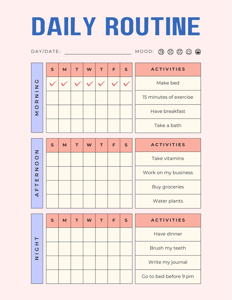 Daily Routine Planner: Productivity Schedule Template (printable PDF ...
