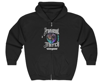 Prominent Merch Sweat à capuche coeur : Sweat à capuche zippé graphique PM Flame Back, Vêtements streetwear d'hiver à la mode