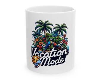 tasse de scène tropicale de mode vacances | Palmiers, fleurs, perroquet, 11 oz 15 oz