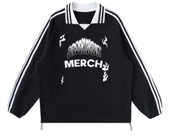 Prominent Merch - Sweat-shirt à rayures contrastantes avec col à revers