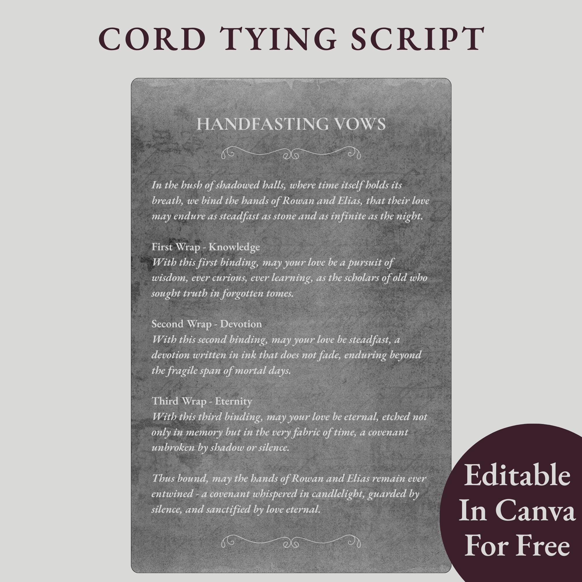 Gothic Dark Academia Handfasting Cord Tying Script Pagan Wedding ...