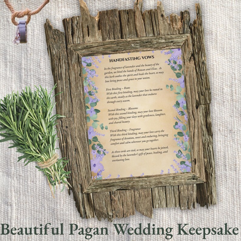 Lavender Floral Cord Tying Script Certificate Botanical Pagan Wedding ...