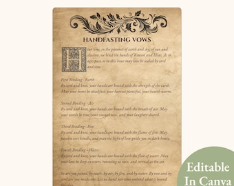 Guiones para atar cordones de boda pagana medieval iluminada, recuerdo de fantasía renacentista, plantilla editable de Canva (PDF imprimible)