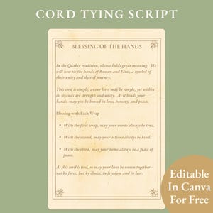 Blessing of the Hands Handfasting Cord Tying Script Pagan Wedding Marriage Ceremony Keepsake Quaker Ritual Vow Renewal Editable Canva PDF