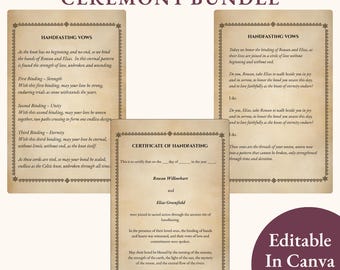 Conjunto de ceremonia de boda pagana con nudo celta, ritual de matrimonio wiccano, plantilla editable de Canva (PDF imprimible)