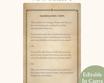 Guión de votos de matrimonio con nudo celta, ceremonia pagana, votos, ritual matrimonial wiccano, plantilla editable de Canva imprimible