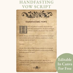 Handfasting Gelübde Drehbuch Mittelalter Beleuchtet Renaissance Fantasy Pagan Hochzeitszeremonie Andenken Bearbeitbare Canva Vorlage Druckbare PDF