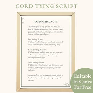 Attacher le cordon à la main, script de cérémonie de mariage païen botanique minimaliste reliure rituel souvenir wicca modèle de toile modifiable imprimable