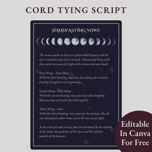 Wiccan Moon and Stars Handfasting Cord Tying Script Celestial Pagan Wedding Keepsake Spiritual Marriage Ritual Editable Canva Digital PDF