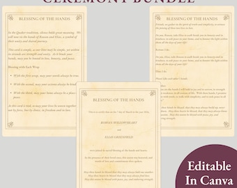 Paquete de bendición de manos, recuerdo de ceremonia de matrimonio pagano, ritual cuáquero, matrimonio de manos, renovación de votos, plantilla digital editable de Canva