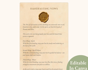 Guiones para atar el cordón de la ceremonia de matrimonio pagano, ceremonia espiritual, ritual wiccano, renovación de votos, impresión en lienzo editable, del Árbol de la Vida