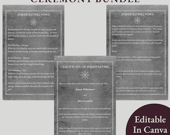 Paquete de ceremonia de matrimonio con runas vikingas, ritual pagano nórdico, recuerdo de ceremonia de boda, runas nórdicas, plantilla editable de Canva (PDF imprimible)