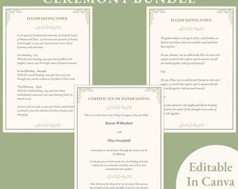 Paquete de ceremonia de matrimonio pagano, estilo bohemio, minimalista y moderno, recuerdo espiritual, plantilla editable de Canva, PDF imprimible, conjunto de ritual de boda
