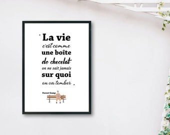 Affiche, citation Film Forest Gump : La vie c'est comme une boîte de chocolat, on ne sait jamais sur quoi on va tomber