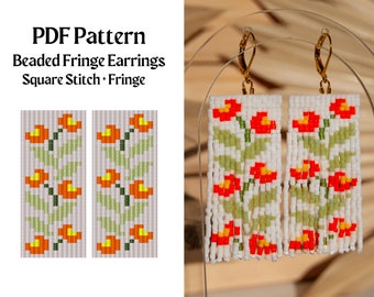 Bead Pattern for Square Stitch Fringe Beaded Earrings | Bead Weaving Earrings Pattern | Instant Download PDF | Unique Summer Earring Pattern
