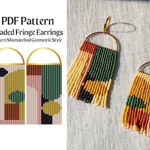 Bead Pattern for Brick Stitch Fringe Beaded Earrings | Bead Weaving Earrings Pattern | Instant Download PDF | Modern Mismatched Geometric