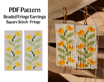 Bead Pattern for Square Stitch Fringe Beaded Earrings | Bead Weaving Earrings Pattern | Instant Download PDF | Unique Summer Earring Pattern