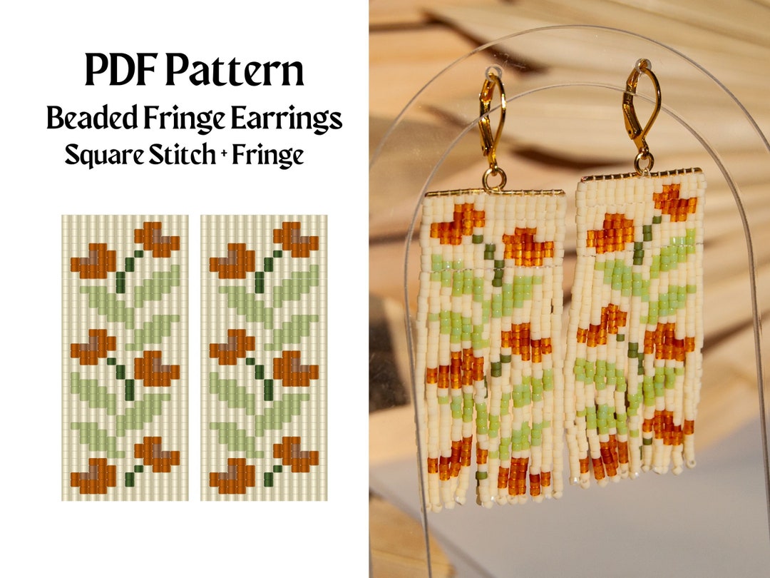 Bead Pattern for Square Stitch Fringe Beaded Earrings | Bead Weaving ...