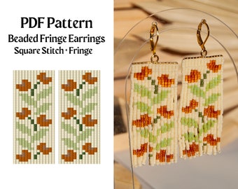 Bead Pattern for Square Stitch Fringe Beaded Earrings | Bead Weaving Earrings Pattern | Instant Download PDF | Unique Summer Earring Pattern