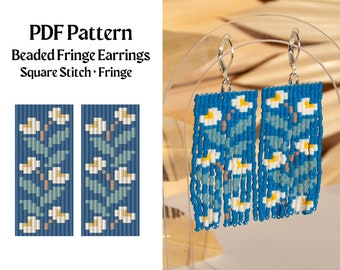 Bead Pattern for Square Stitch Fringe Beaded Earrings | Bead Weaving Earrings Pattern | Instant Download PDF | Unique Summer Earring Pattern