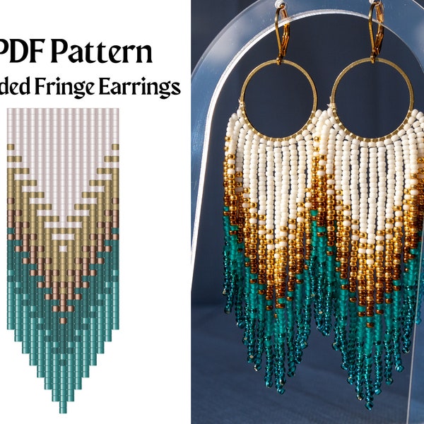 Bead Pattern for Brick Stitch Fringe Beaded Earrings | Bead Weaving Earrings Pattern | Instant Download PDF | Modern Mismatched Geometric