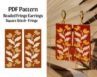 Bead Pattern for Square Stitch Fringe Beaded Earrings | Bead Weaving Earrings Pattern | Instant Download PDF | Unique Summer Earring Pattern
