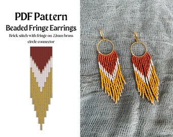 Beading Pattern for Brick on Circle Connector Beaded Fringe Earrings | Bead Weaving Earrings Pattern | Instant Download PDF