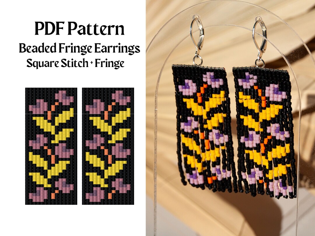 Bead Pattern for Square Stitch Fringe Beaded Earrings | Bead Weaving ...
