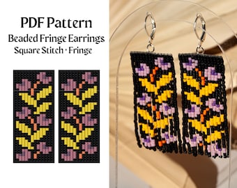 Bead Pattern for Square Stitch Fringe Beaded Earrings | Bead Weaving Earrings Pattern | Instant Download PDF | Unique Summer Earring Pattern