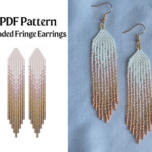 Beaded Earrings Pattern for Brick Stitch with Fringe - Beadwork Ombre Seed Bead Pattern PDF Download