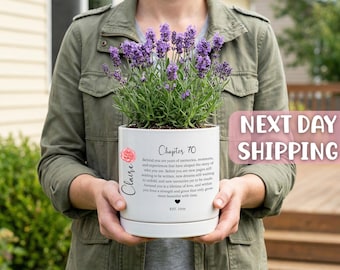 70th Birthday Gift For Women, Personalized Birth Flower Plant Pot, Custom Name Chapter 70 Planter
