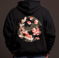 Vintage Japanese Koi Fish Hoodie, Nautical Animal Sweater, Asian Art Nouveau Japan Hoodie, Tokyo Style Unisex Spring Sweatshirt