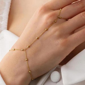 Beaded Hand Chain Bracelet, Boho Wedding Jewelry,  Beaded Hand Jewelry and Chain Ring, Engagement Gift