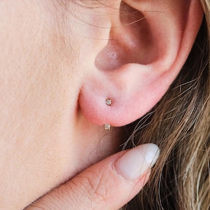 Ear Jacket Earrings, Front Back Earrings, Dainty Studs Earrings, 18k Gold Sterling Silver CZ Diamond Studs, Dainty CZ Studs Earrings